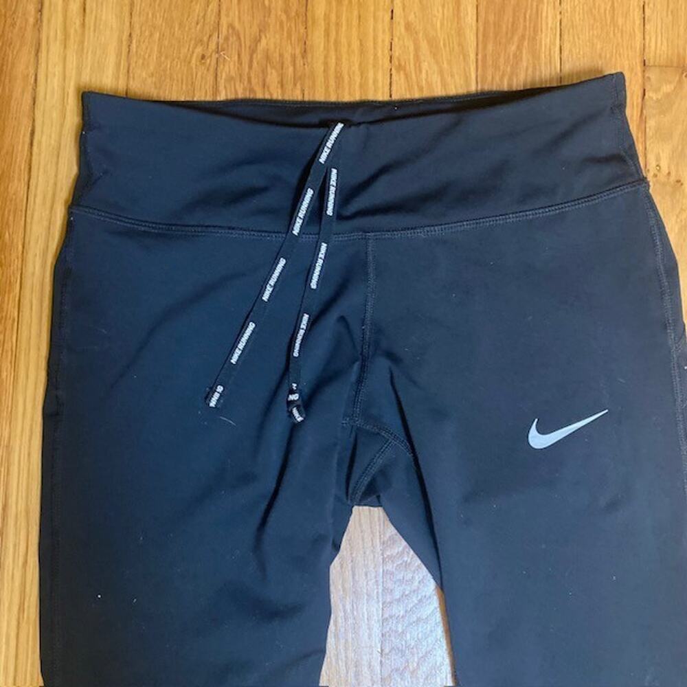 NIKE Womens Small Dri Fit 3/4 Black Leggings Drawstring Pockets Athleisure Sport - Picture 4 of 10